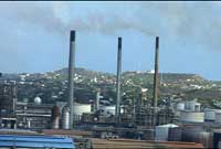 Industrial factories with smoke stacks